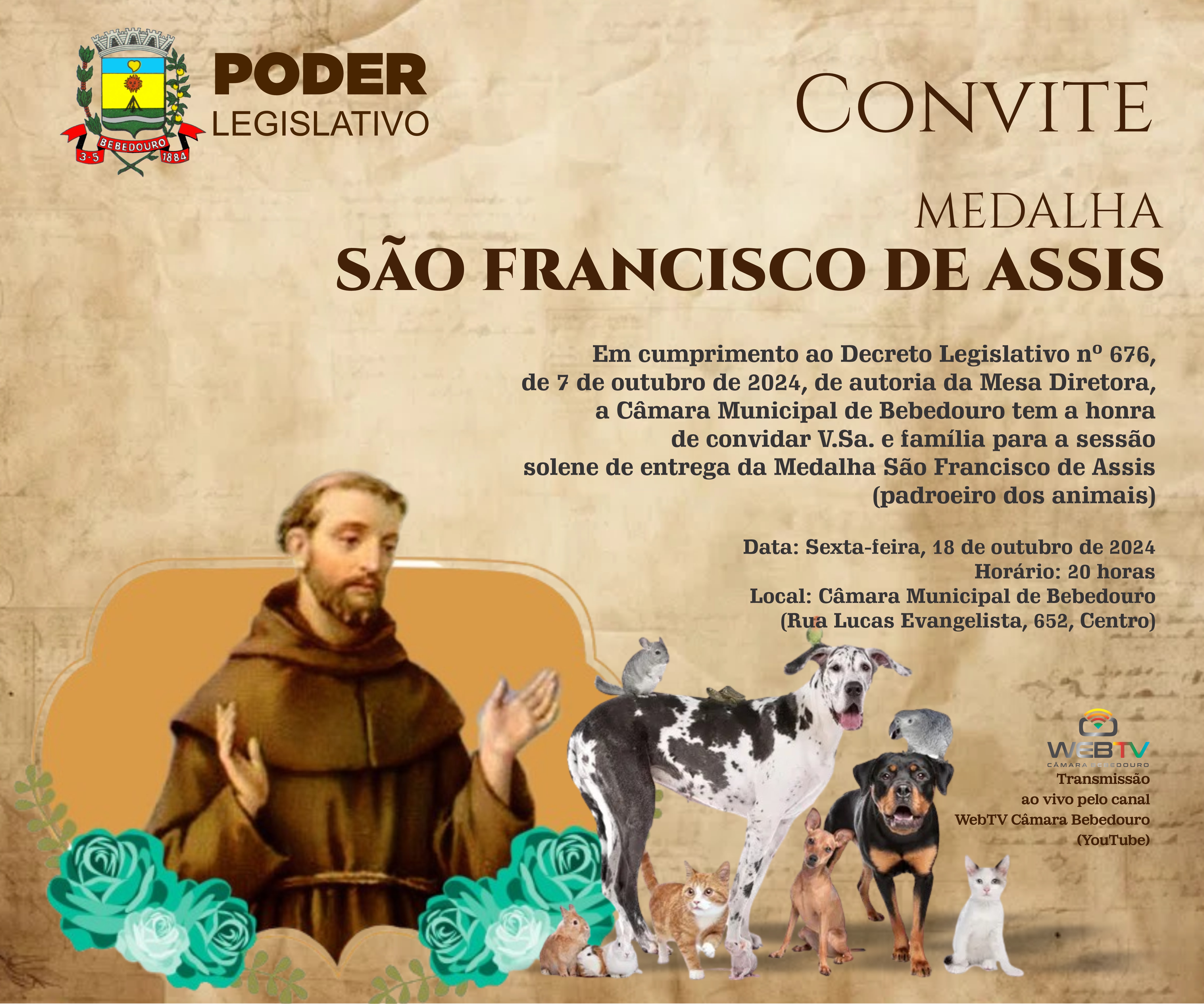 Câmara entrega hoje Medalha São Francisco a voluntários da causa animal   